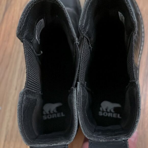 Sorel Joan Now Black Leather Crocodile Pull-On Chelsea Ankle Boots size 7.5 - Picture 6 of 9